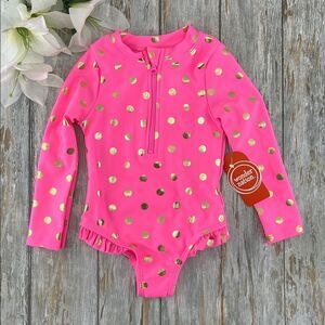 Baby Toddler Girl Zip Rash Guard One-Piece Swimsuit, Size 18M